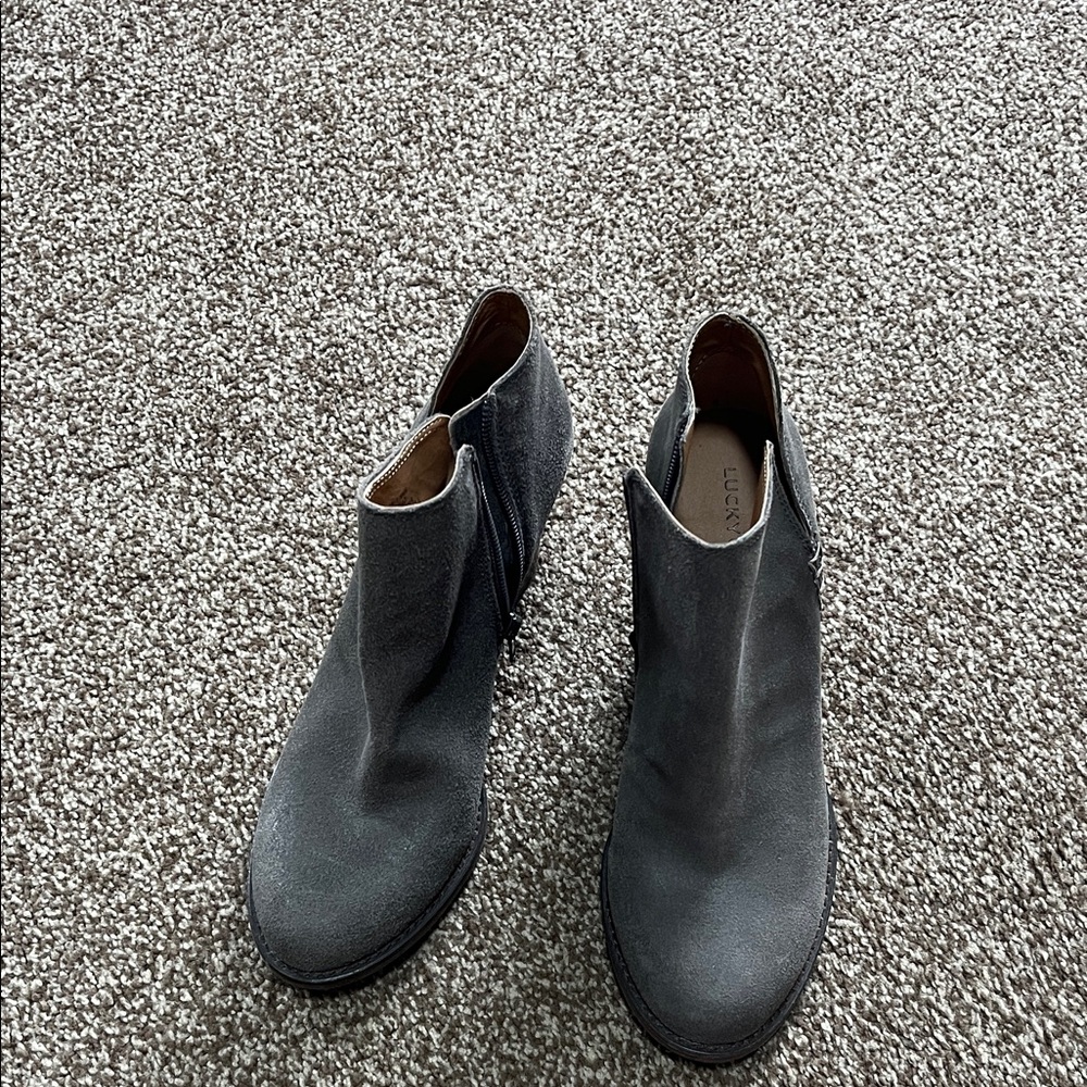 Lucky Brand Gray Ankle wedge Boots size 9 like new, never worn